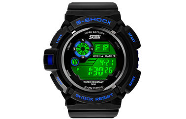 Montre de Digital multifonctionnelle d'écran d'affichage à cristaux liquides de noir de mode de garçons avec le contre-jour d'EL