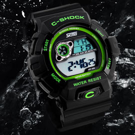 Résistant à l'eau multifonctionnel de montre de 5 atmosphères Digital, montre-bracelet d'affichage à cristaux liquides