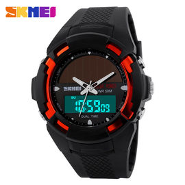 Doubles montres de choc de quartz de Digital de sport en plein air d'énergie solaire de temps
