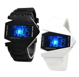 Montre de Digital multifonctionnelle formée par avions noirs et blancs, montre imperméable de LED