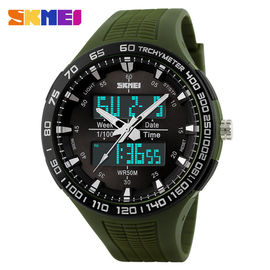 Montre-bracelet analogique-numérique de grand cadran vert d'armée avec le double Japon Movts
