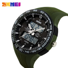 Montre-bracelet analogique-numérique de grand cadran vert d'armée avec le double Japon Movts