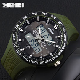 Montre-bracelet analogique-numérique de grand cadran vert d'armée avec le double Japon Movts