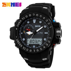 Montre-bracelet analogique-numérique de courroie forte noire d'unité centrale avec les boucles brillantes