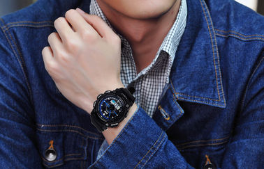 Montre-bracelet analogique-numérique de 5 atmosphères, montres-bracelet d'affichage d'affichage à cristaux liquides de caisse d'ABS