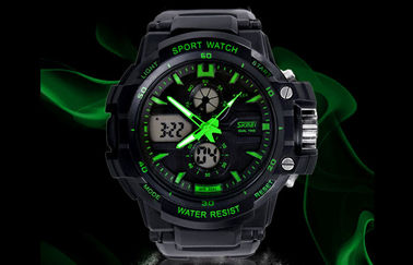 Montre-bracelet analogique-numérique de fuseau horaire d'homme d'OEM double avec le carillon horaire