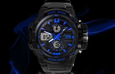Montre-bracelet analogique-numérique de fuseau horaire d'homme d'OEM double avec le carillon horaire