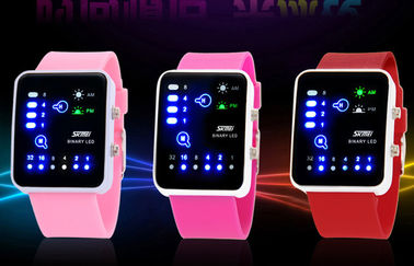 Montres roses de binaire de contre-jour d'EL de montre-bracelet du silicone LED Digital