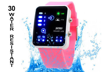 Montres roses de binaire de contre-jour d'EL de montre-bracelet du silicone LED Digital