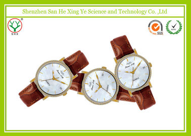 Quartz de luxe Movt du Japon de montre-bracelet d'hommes de gelée de diamant avec la courroie de Brown