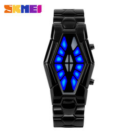 Montre de bande métallique de style de yeux de serpent, montre-bracelet légère bleue d'affaires