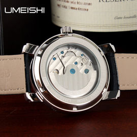 Montre mécanique automatique de mode avec la bande de cuir véritable de vache à courroie en métal
