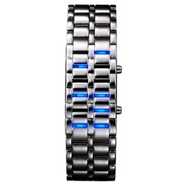 Montre menée bleue samouraï de bracelet de bande métallique de fer fait sur commande de montre pour les hommes