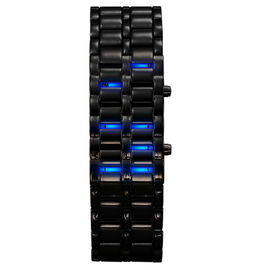 Montre menée bleue samouraï de bracelet de bande métallique de fer fait sur commande de montre pour les hommes