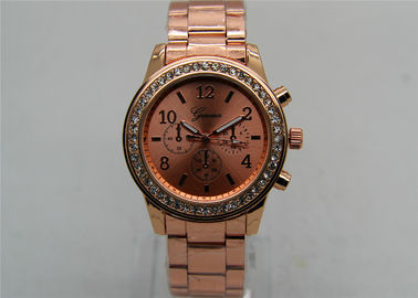 Montre de courroie en métal d'or de Rose/montre analogue 1ATM de quartz imperméable