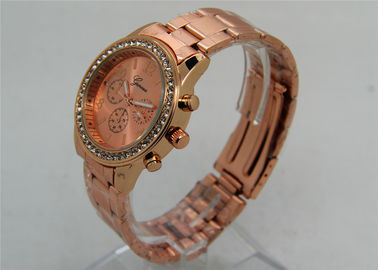 Montre de courroie en métal d'or de Rose/montre analogue 1ATM de quartz imperméable