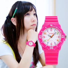 Montre en plastique rose de quartz pour la femme/enfants, montres automatiques de quartz