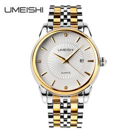 Montre-bracelet argentée d'or d'affaires d'acier inoxydable, montres imperméables d'affaires de Vogue d'hommes