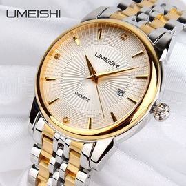 Montre-bracelet argentée d'or d'affaires d'acier inoxydable, montres imperméables d'affaires de Vogue d'hommes