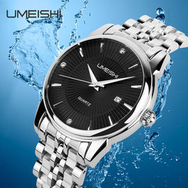 Montre-bracelet argentée d'or d'affaires d'acier inoxydable, montres imperméables d'affaires de Vogue d'hommes