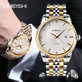 Montre-bracelet argentée d'or d'affaires d'acier inoxydable, montres imperméables d'affaires de Vogue d'hommes
