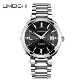 Cas à extrémité élevé de QuartzWatch d'acier inoxydable et montre-bracelet en verre durs de courroie pour le mâle