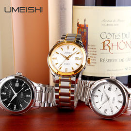 Cas à extrémité élevé de QuartzWatch d'acier inoxydable et montre-bracelet en verre durs de courroie pour le mâle