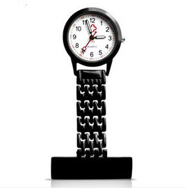 Montre FOB/gel de Stainess d'infirmière en acier noire de fantaisie de quartz avec la copie de logo