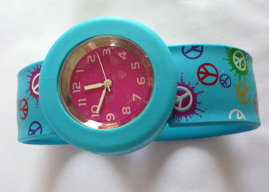 4 Couleurs d'impression bleu Slap Silicone Gel bracelet montres rondes affaire 3,6 cm (S) 4.4cm(L)