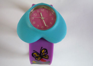 Bleu coeur affaire violet papillon Silicone Slap bracelet montres avec de la poudre lumineuse