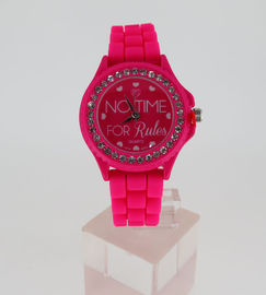 Petite montre ronde de promotion de visage de roses de silicone de montre rouge adolescente de bracelet pour des filles