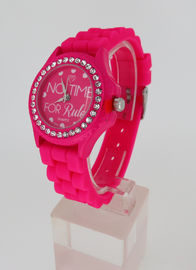Petite montre ronde de promotion de visage de roses de silicone de montre rouge adolescente de bracelet pour des filles