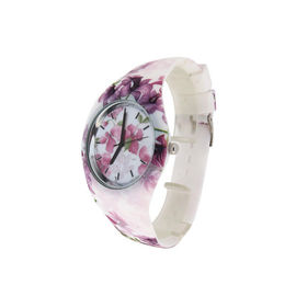 Montre unisexe de quartz de résistant à l'eau de montre de bracelet de silicone d'impression de fleur