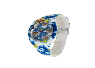 Montre unisexe de quartz de résistant à l'eau de montre de bracelet de silicone d'impression de fleur