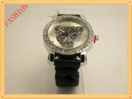 Montre en cristal de bracelet de silicone de léopard rouge/noir non-corrosif