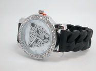 Montre en cristal de bracelet de silicone de léopard rouge/noir non-corrosif